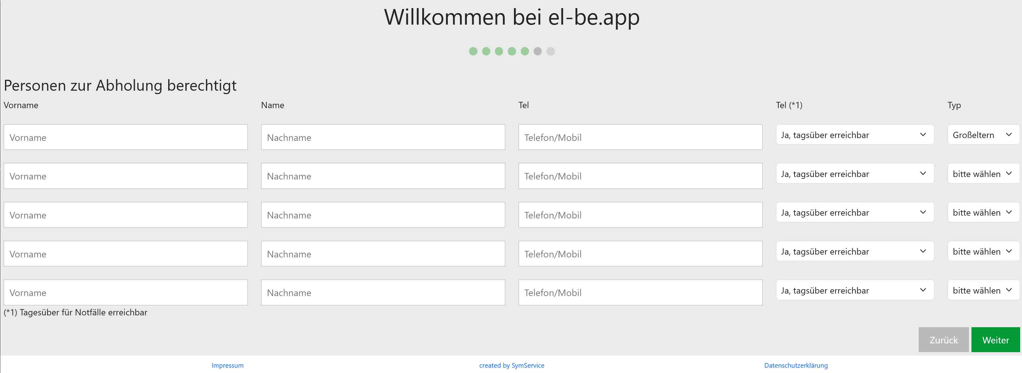 el-be.app Registrierung Personen zur Abholung berechtigt